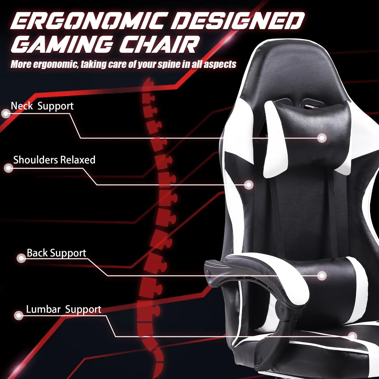 Ergonomic Gaming Chair with Footrest, High-Back ...