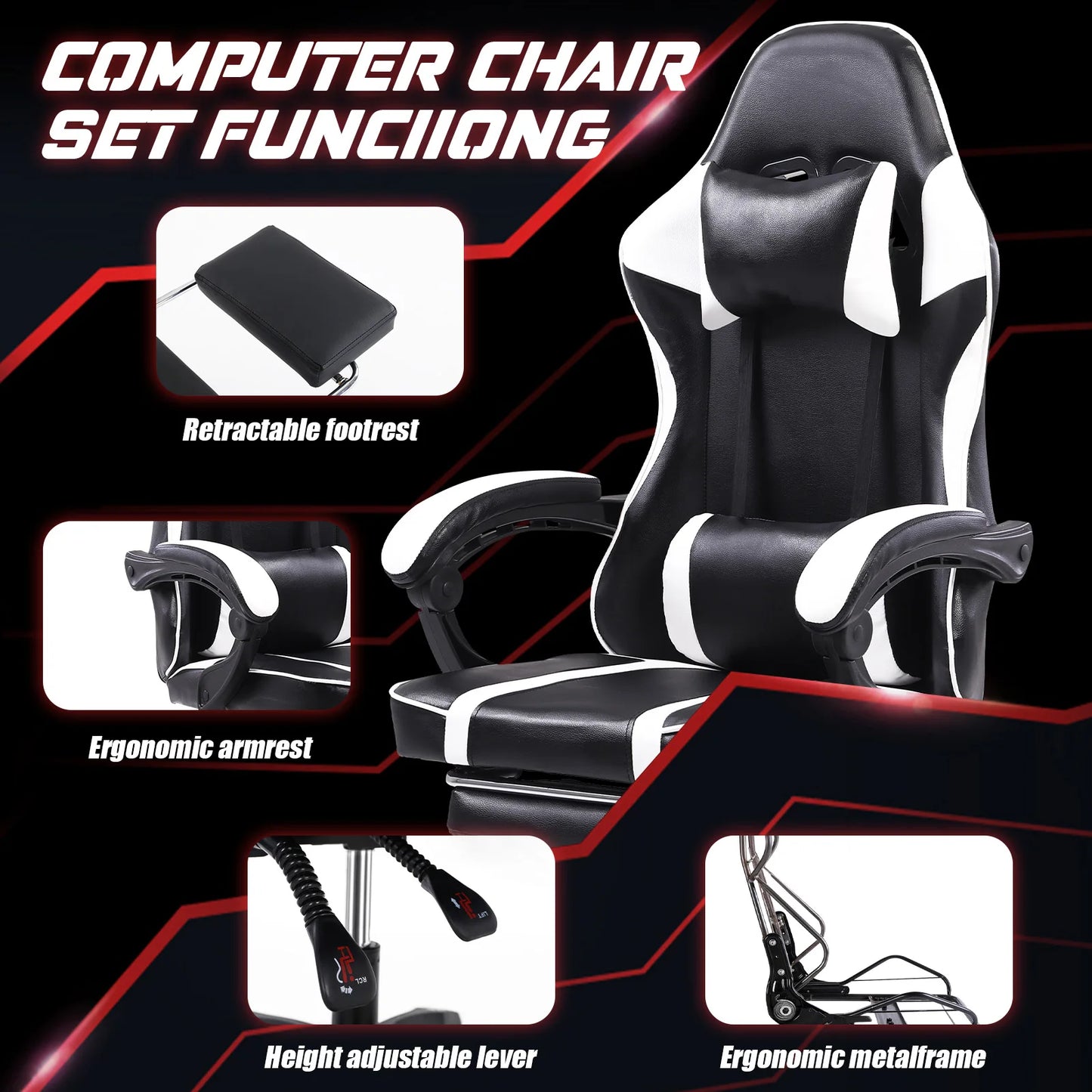 Ergonomic Gaming Chair with Footrest, High-Back ...