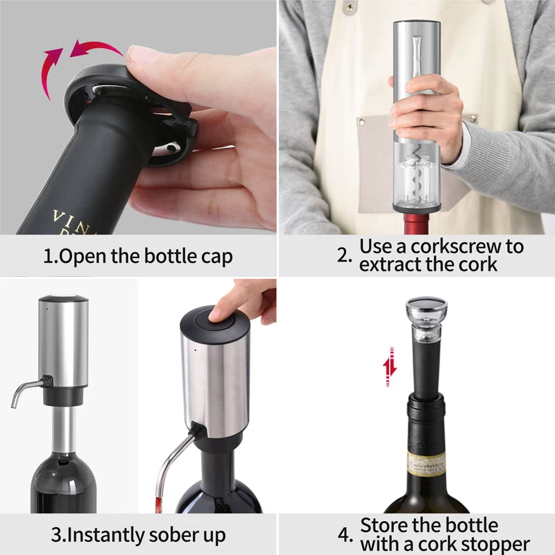 🍷 USB Electric Wine Opener Set Rechargeable Stainless Steel Decanter & Aerator