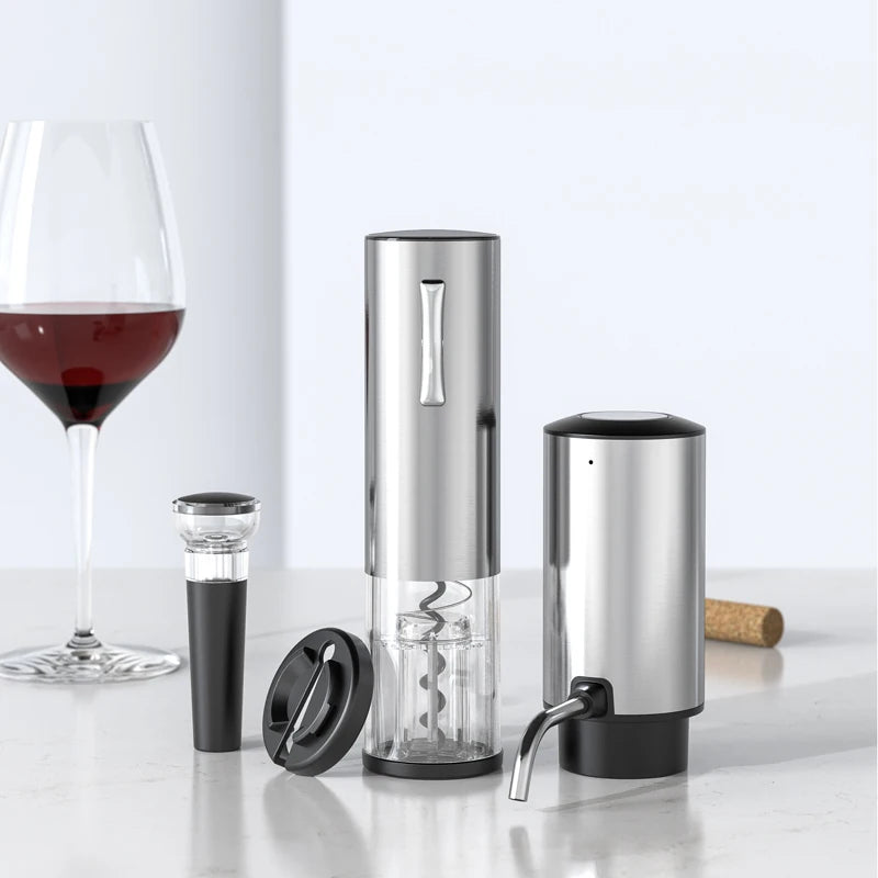 🍷 USB Electric Wine Opener Set Rechargeable Stainless Steel Decanter & Aerator