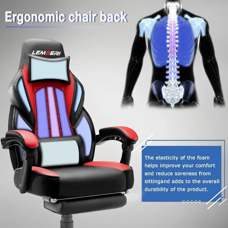 Silla Gamer LEMBERI 400lb Estilo Racing con Reposapiés para Adultos