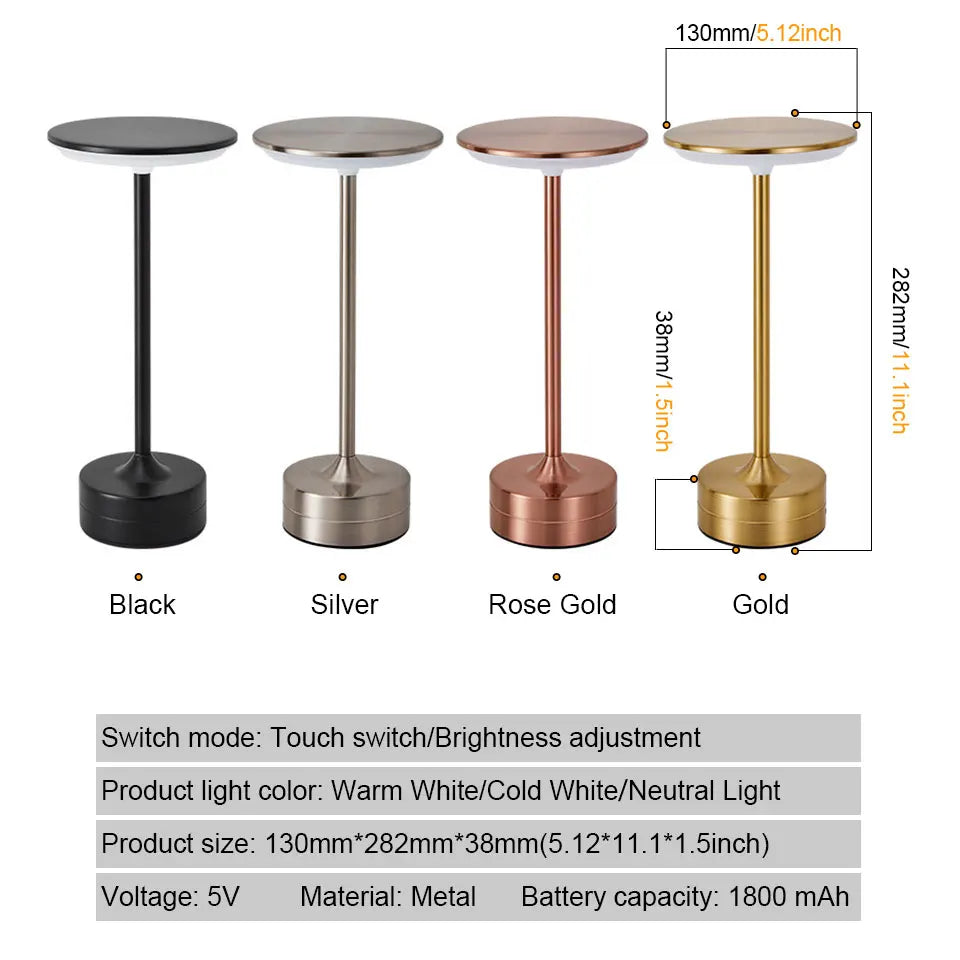 Lámpara de mesa LED con Sensor táctil, luz nocturna portátil recargable por USB, luz nocturna para dormitorio, lámpara de lectura inalámbrica, restaurante, Hotel y Bar