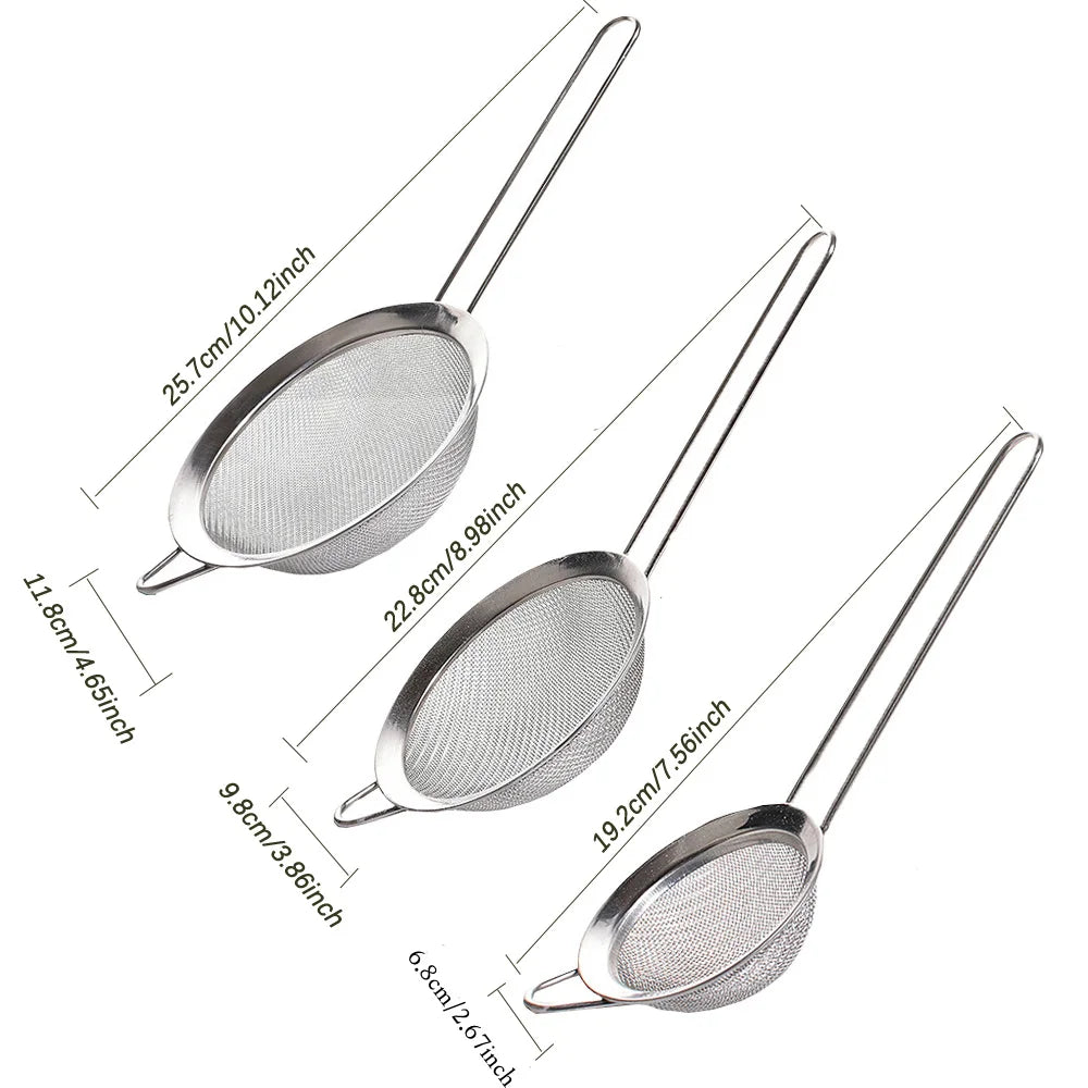 Coladores de Malla Fina de Acero Inoxidable 3 Pzs – Tamiz Multiusos de Cocina