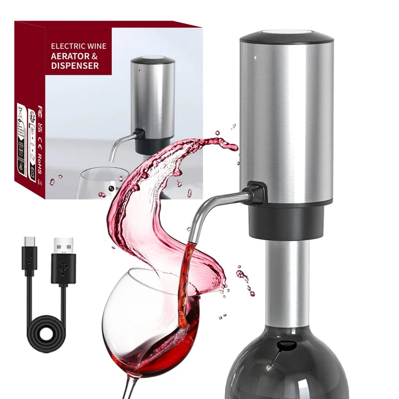 🍷 USB Electric Wine Opener Set Rechargeable Stainless Steel Decanter & Aerator