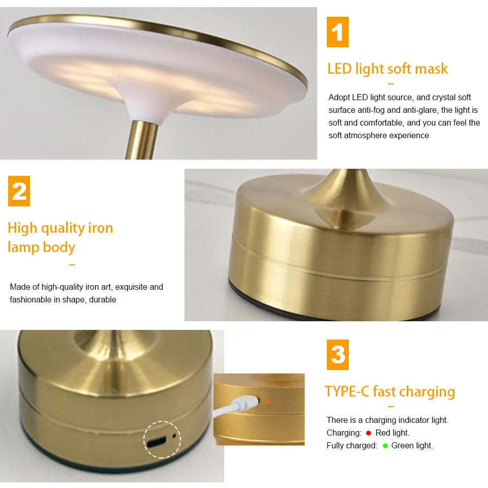 Lámpara de mesa LED con Sensor táctil, luz nocturna portátil recargable por USB, luz nocturna para dormitorio, lámpara de lectura inalámbrica, restaurante, Hotel y Bar