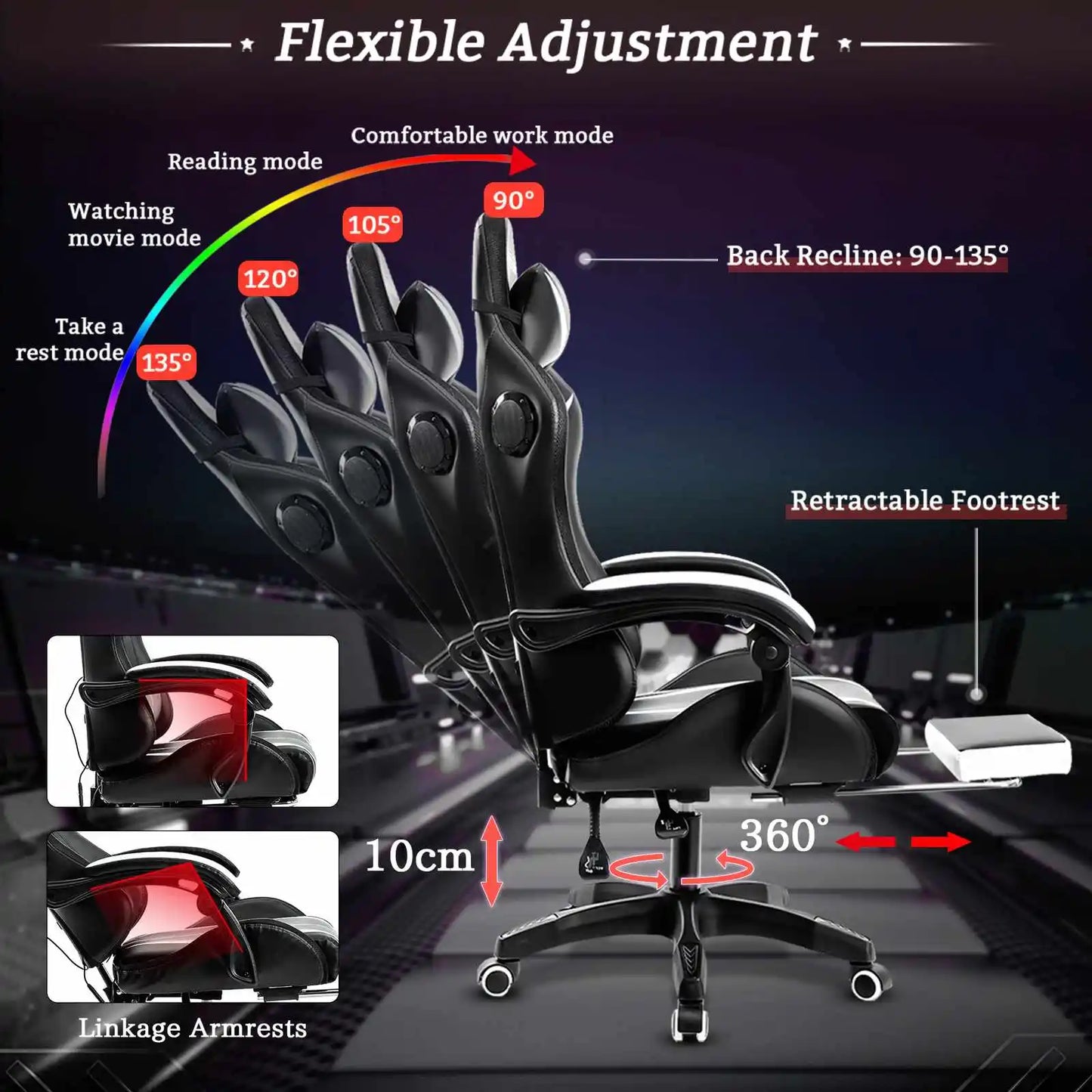 Silla Gamer RGB con Sonido y Masaje 135° de Con...