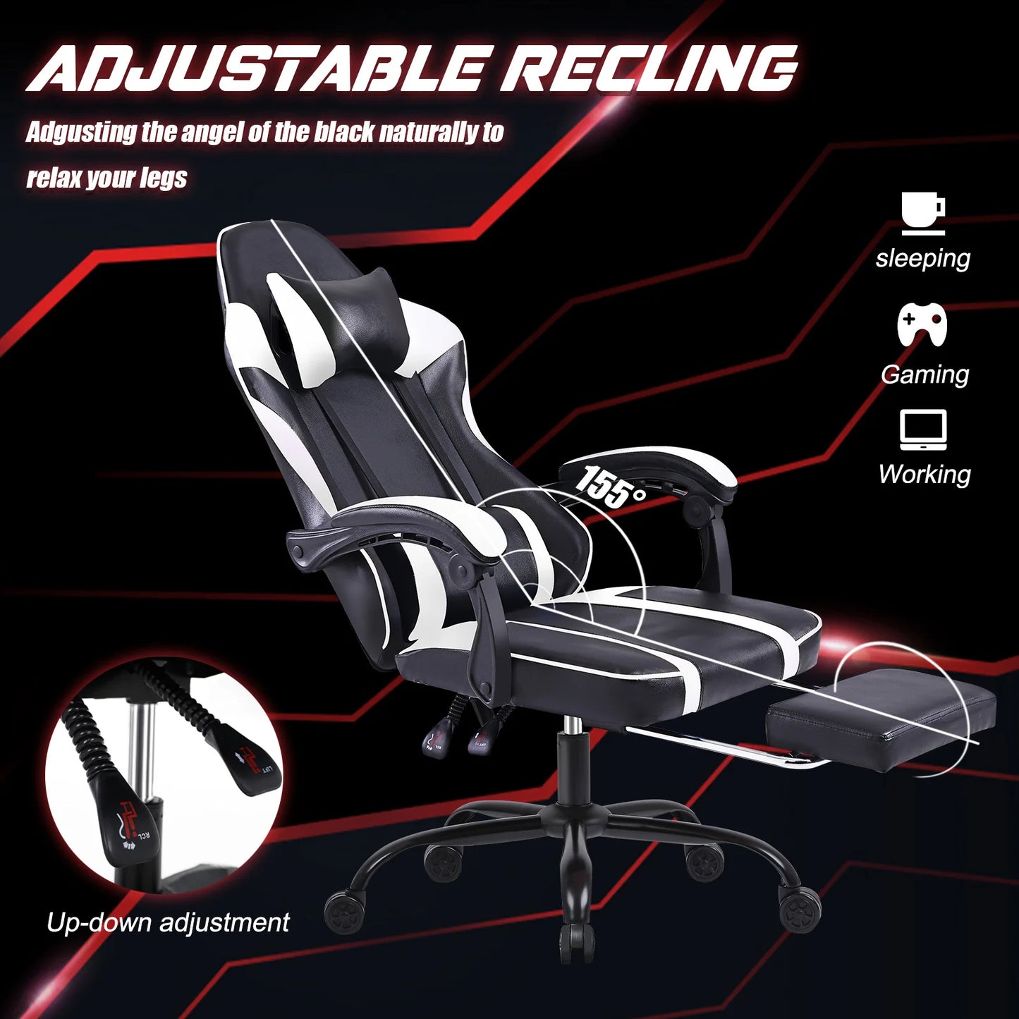 Ergonomic Gaming Chair with Footrest, High-Back ...