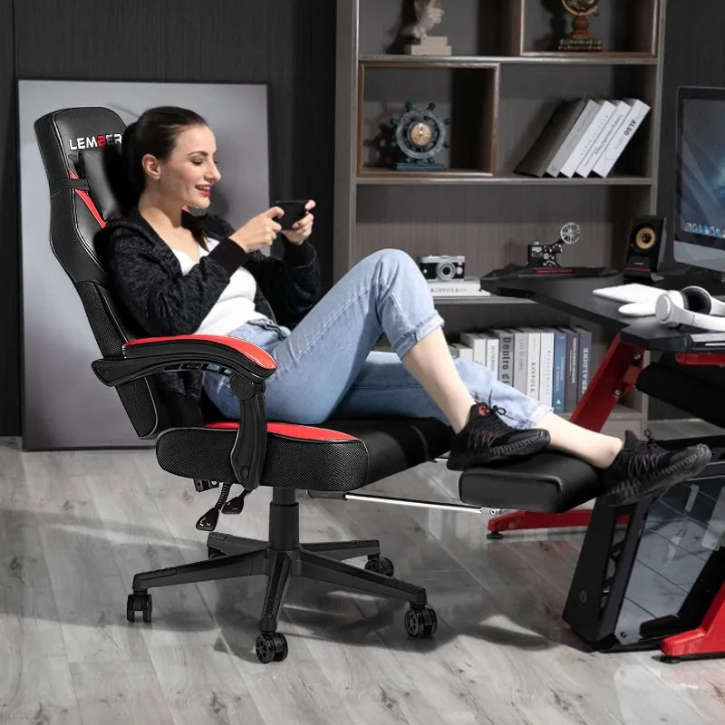 Silla Gamer LEMBERI 400lb Estilo Racing con Reposapiés para Adultos