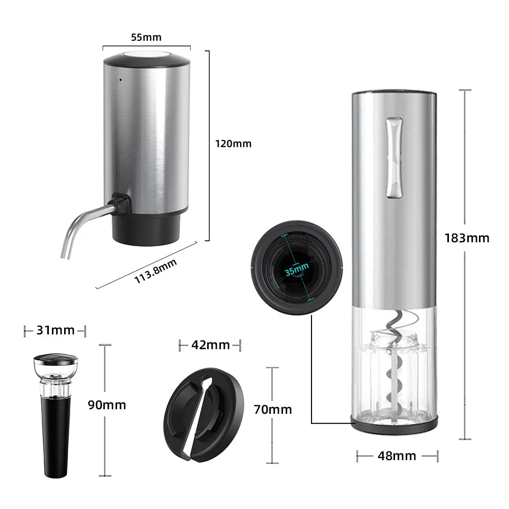 🍷 USB Electric Wine Opener Set Rechargeable Stainless Steel Decanter & Aerator