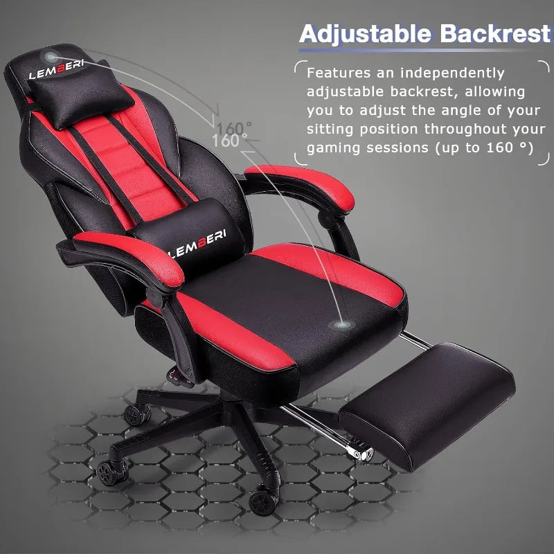 Silla Gamer LEMBERI 400lb Estilo Racing con Reposapiés para Adultos