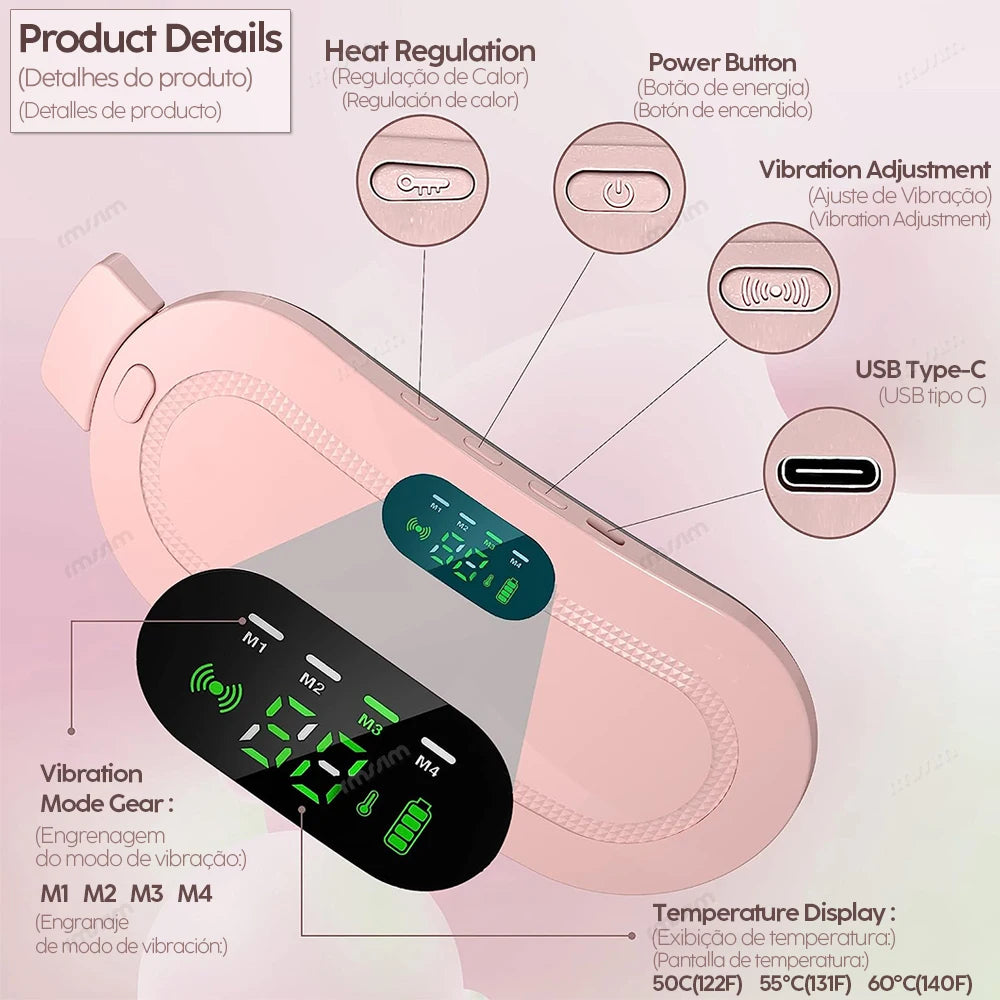 Cinturón Térmico y Masajeador para Cólicos – Alivio del Dolor Menstrual con Calor y Vibración