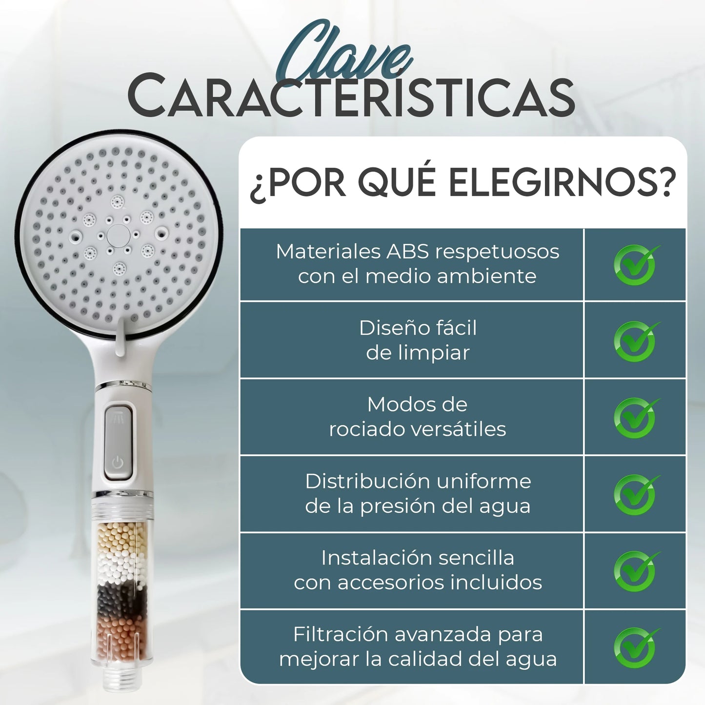 Cabezal de Ducha con Filtro y Efecto Spa – 5 Modos Ajustables