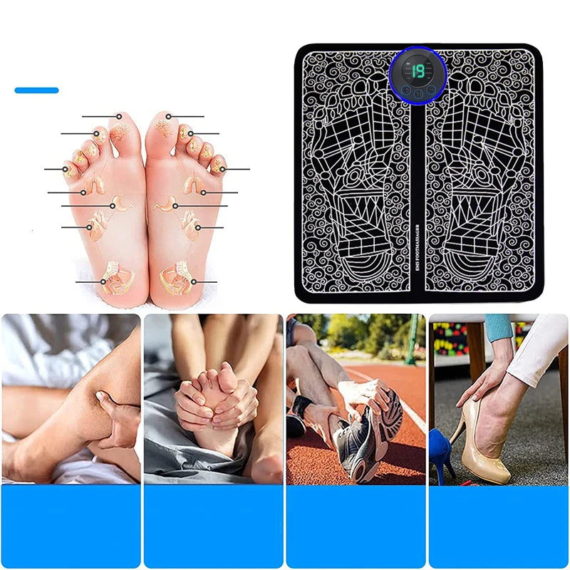 Foot Massager Pad – 8 Modes, 19 Levels, USB Rechargeable Muscle Stimulator