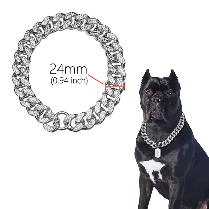 Luxury Gold Dog Collar – Diamond-Inlaid Chain for Small to Large Pets