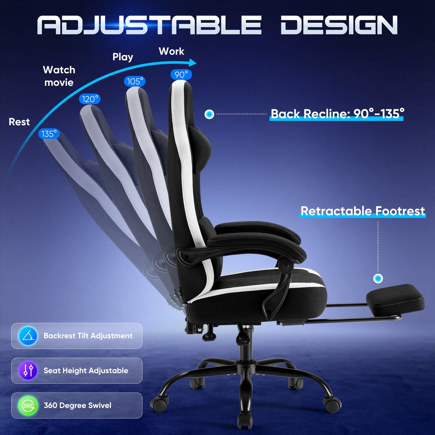JHK Chair Ergonomic, Swivel & Adjustable for Your Space