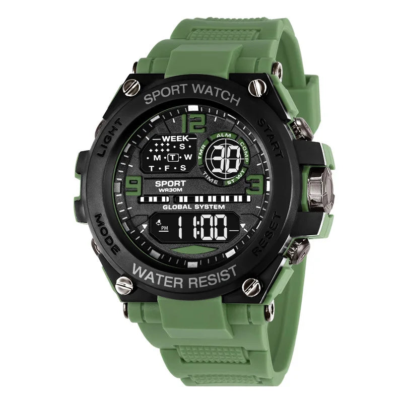 "Luxury Men's Digital Sports Watch - Waterproof with Stopwatch & Calendar"