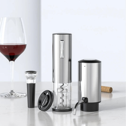 🍷 USB Electric Wine Opener Set  Rechargeable Stainless Steel Decanter & Aerator
