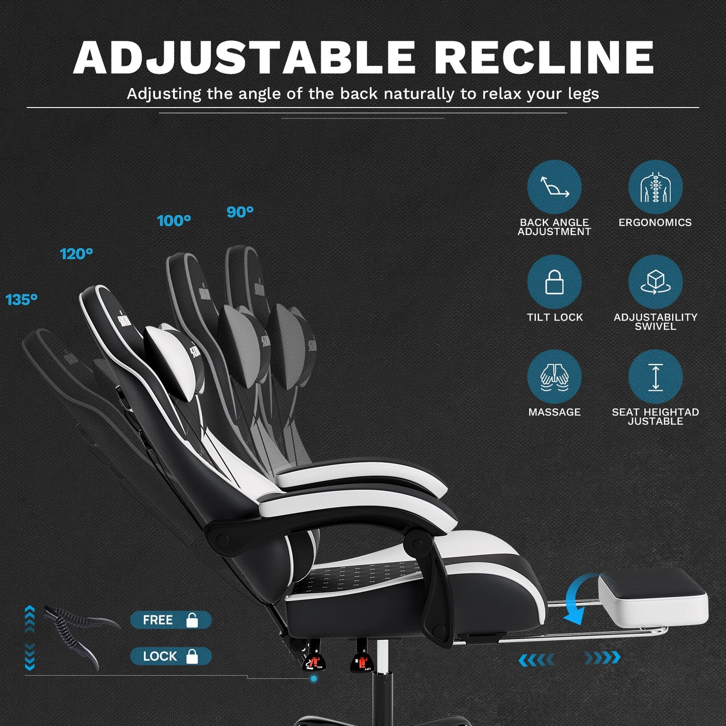 🎮 Ergonomic Gaming Chair Massage, Swivel & Lumbar Support