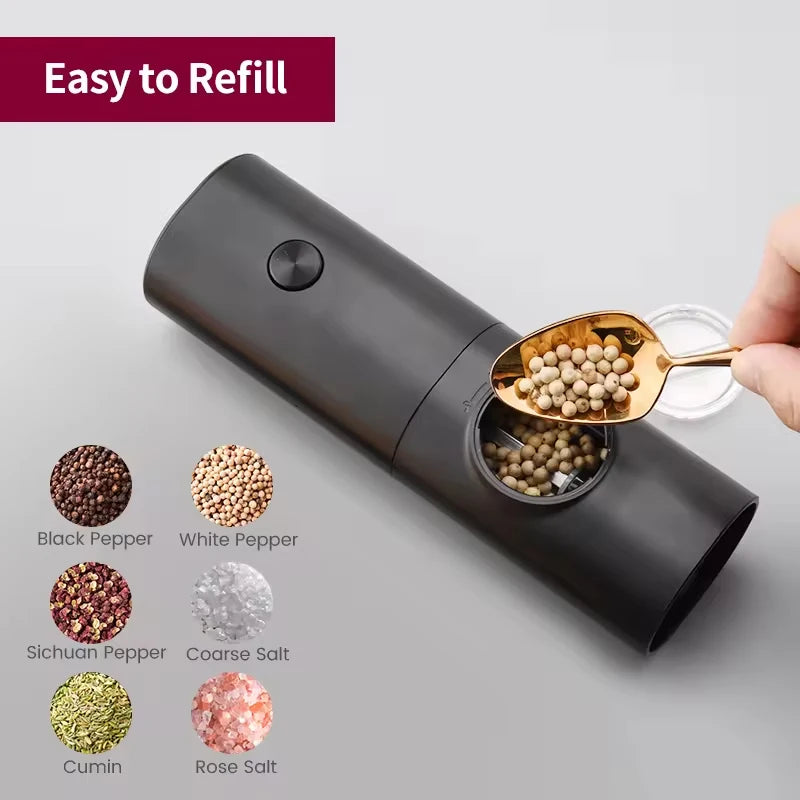 Molinillo Eléctrico de Sal y Pimienta con Luz LED – Set Ajustable Recargable de Cocina
