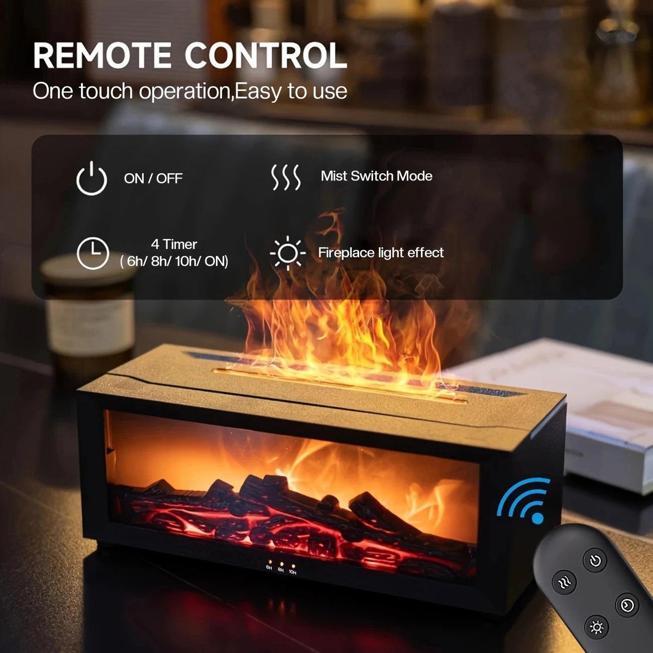 🔥 Flame Diffuser & Humidifier USB, Remote Control & Essential Oils