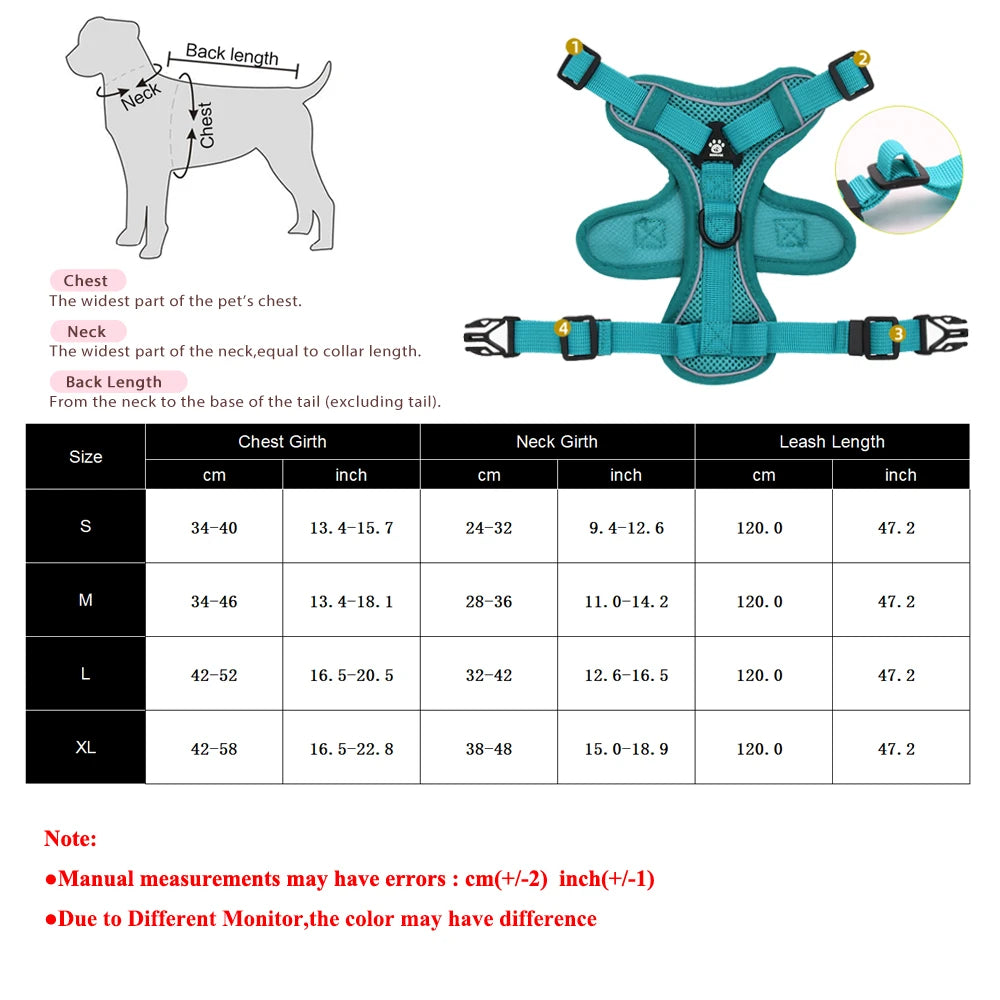 🐶 Adjustable Reflective Dog & Cat Harness Set  Leash for Small & Medium Pets