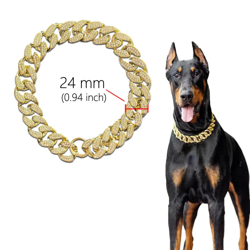 Luxury Gold Dog Collar – Diamond-Inlaid Chain for Small to Large Pets