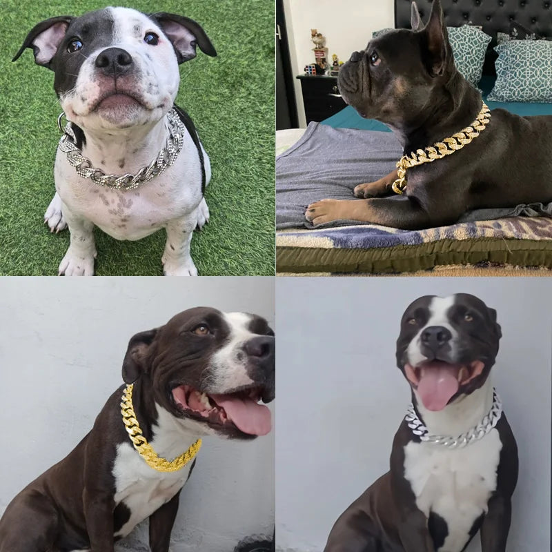 Luxury Gold Dog Collar – Diamond-Inlaid Chain for Small to Large Pets