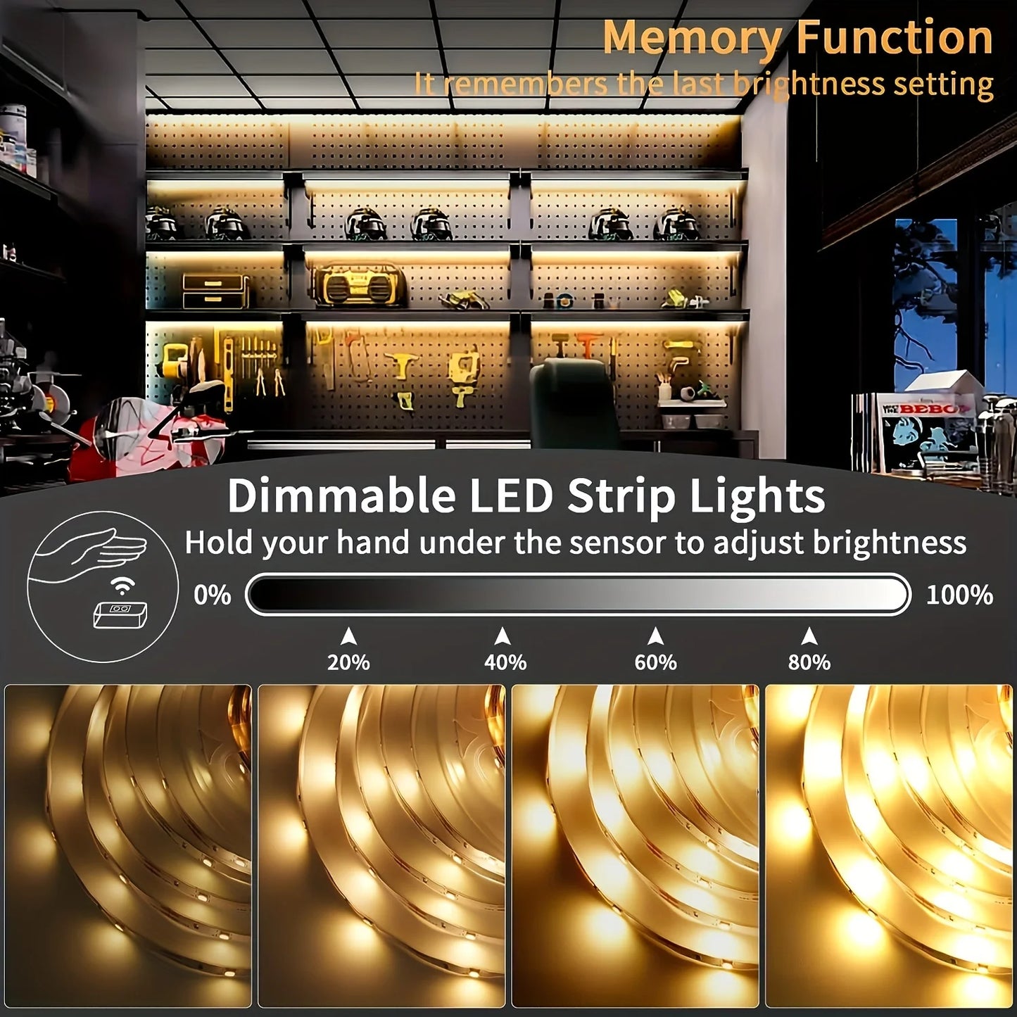 USB LED Strip Light with Motion & Hand Scan Sensor 5V Dimmable Lighting for Closet & Kitchen