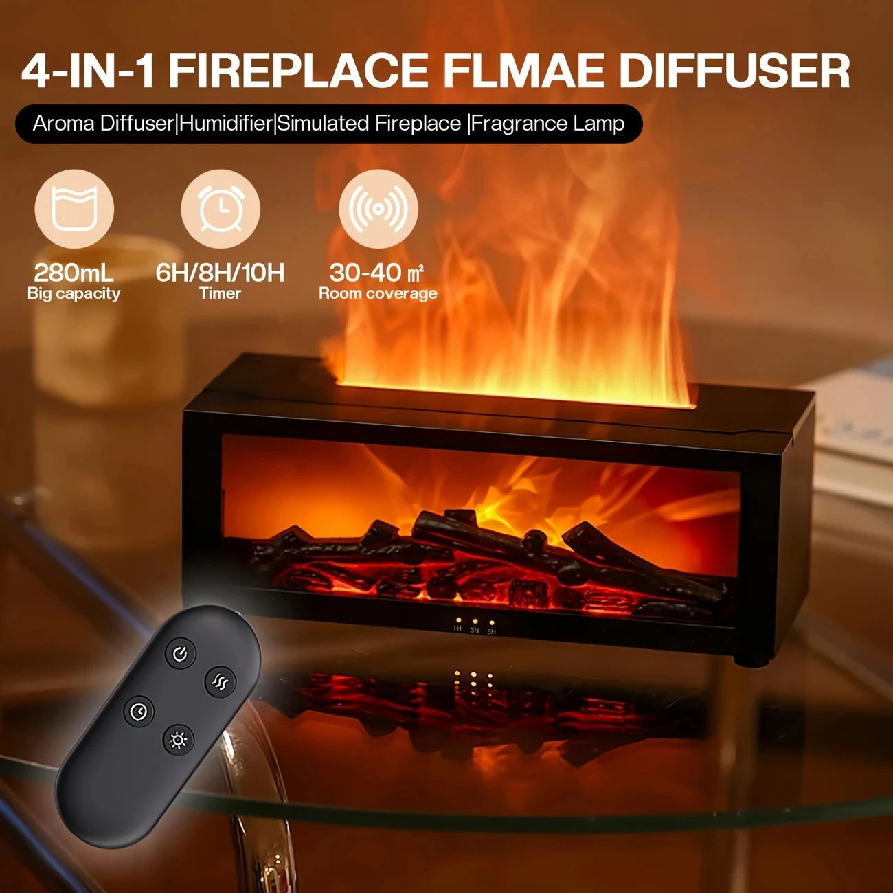 🔥 Flame Diffuser & Humidifier USB, Remote Control & Essential Oils