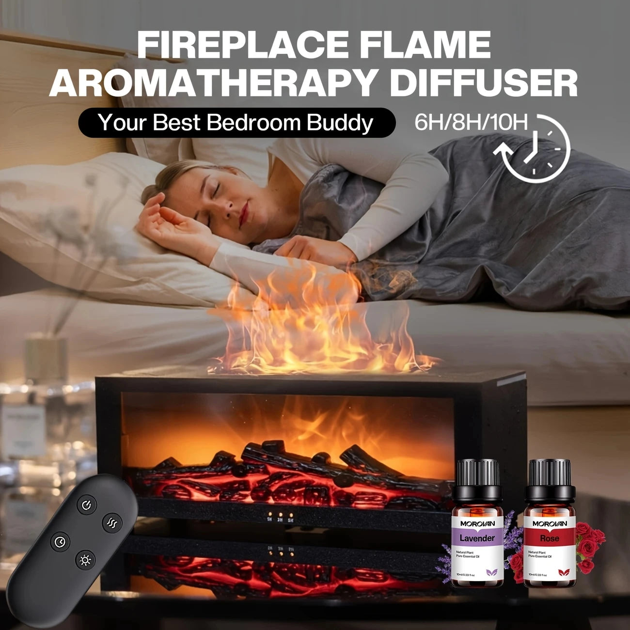🔥 Flame Diffuser & Humidifier USB, Remote Control & Essential Oils