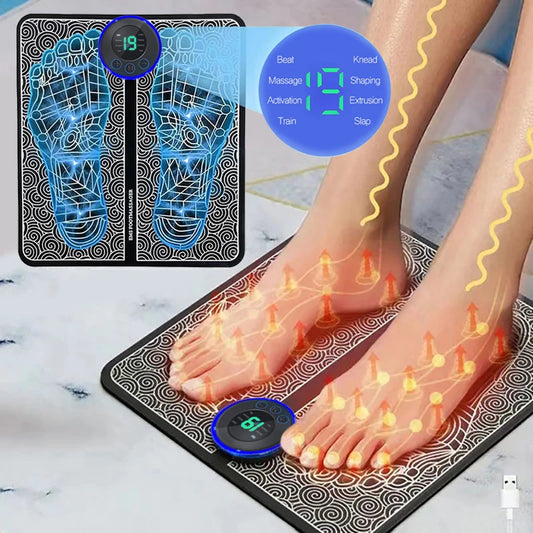 Foot Massager Pad – 8 Modes, 19 Levels, USB Rechargeable Muscle Stimulator