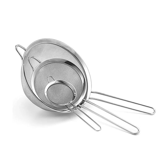Coladores de Malla Fina de Acero Inoxidable 3 Pzs – Tamiz Multiusos de Cocina