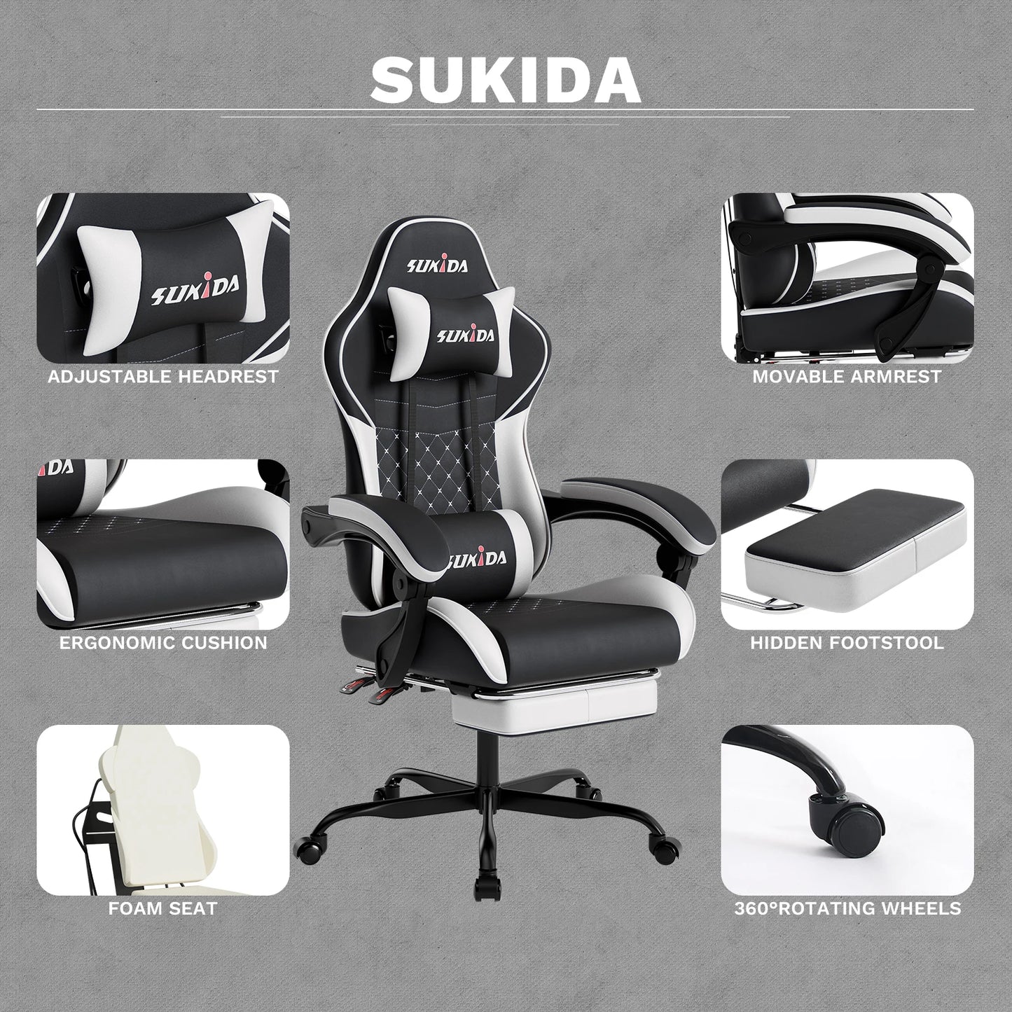 🎮 Ergonomic Gaming Chair Massage, Swivel & Lumbar Support
