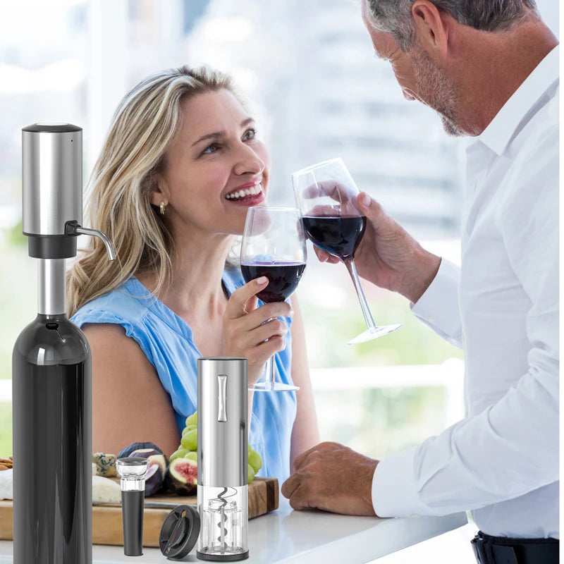 🍷 USB Electric Wine Opener Set  Rechargeable Stainless Steel Decanter & Aerator