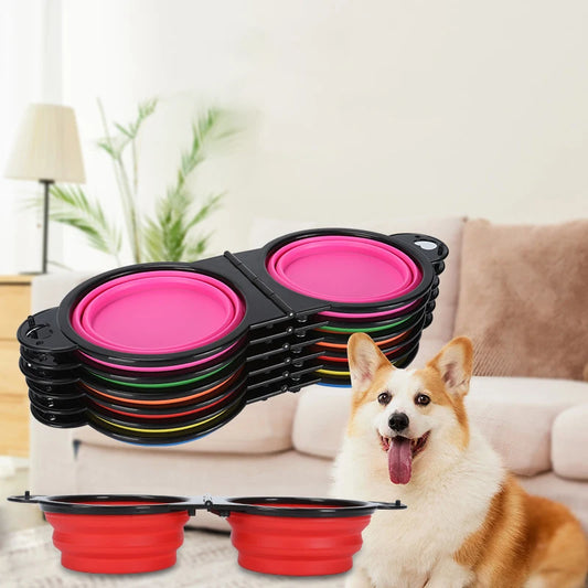 Foldable 2-in-1 Pet Bowl Portable Food & Water Tray for Dog