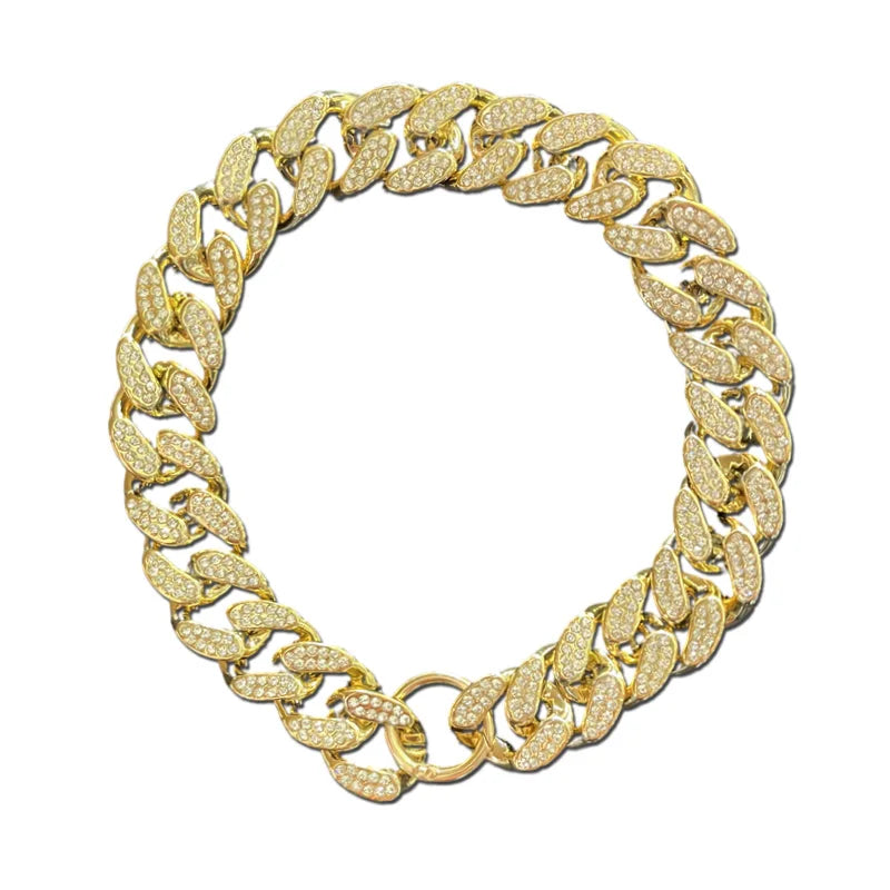 Luxury Gold Dog Collar – Diamond-Inlaid Chain for Small to Large Pets