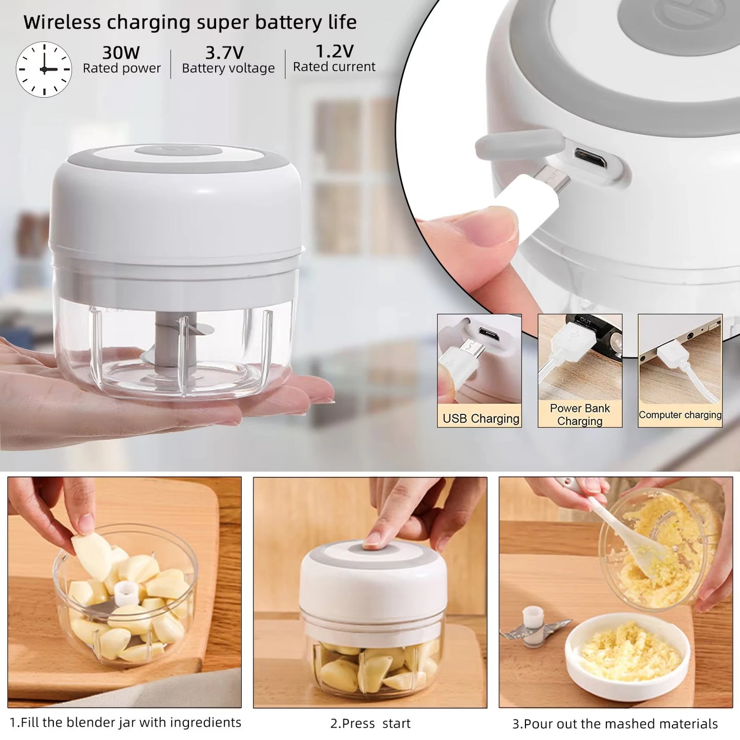 ⚡ Mini Electric Food Chopper  USB Portable Garlic, Meat & Vegetable Grinder
