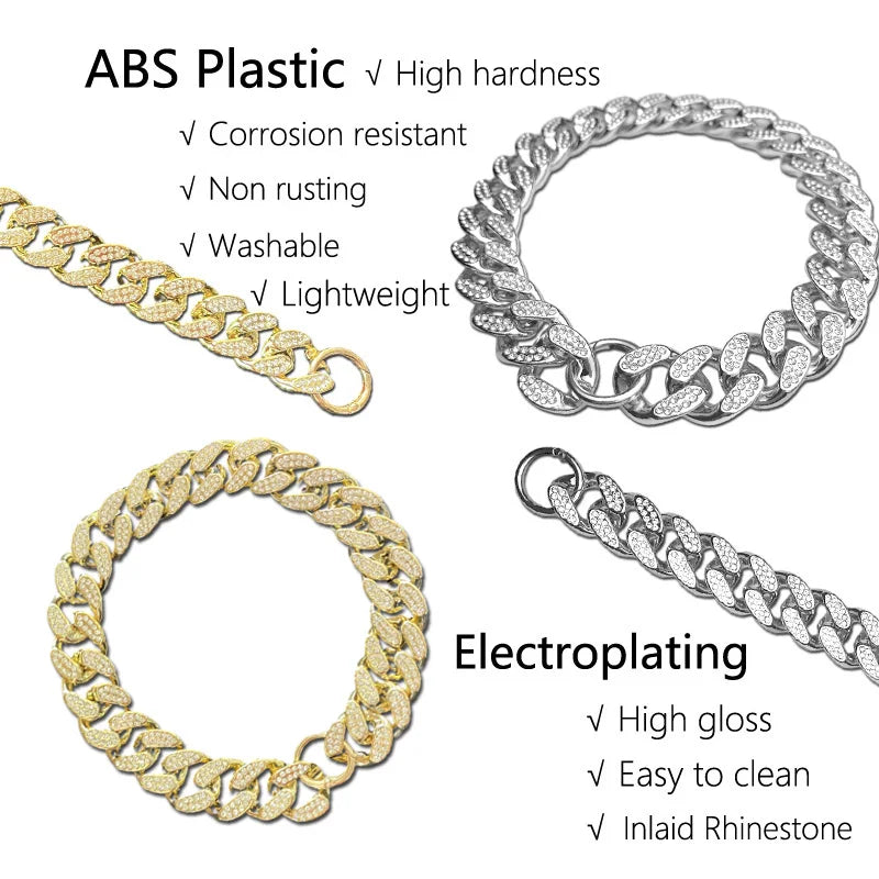 Luxury Gold Dog Collar – Diamond-Inlaid Chain for Small to Large Pets