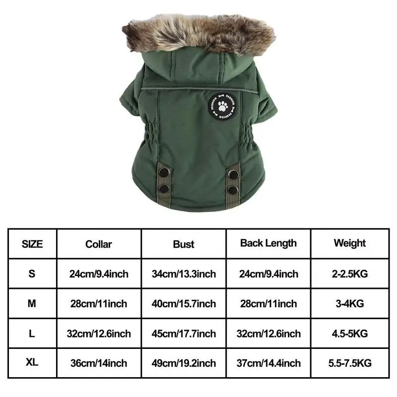 Chaqueta Acolchada con Capucha para Perros Pequeños  Invierno Cálido