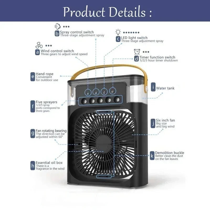 Enfriador de Aire 3 en 1 Portátil con Luz LED y